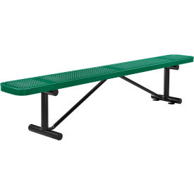 Global Industrial 262076GN Global Industrial™ 8 Outdoor Steel Flat Bench, Perforated Metal, Green image.