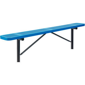 Global Industrial 262076IBL Global Industrial™ 8 Outdoor Steel Flat Bench, Perforated Metal, In Ground Mount, Blue image.