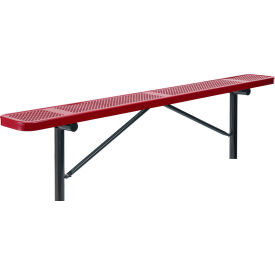 Global Industrial 8' Outdoor Steel Flat Bench, Perforated Metal, In Ground Mount, Red