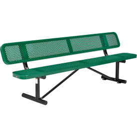 Global Industrial 262077GN Global Industrial™ 8 Outdoor Steel Picnic Bench w/ Backrest, Perforated Metal, Green image.