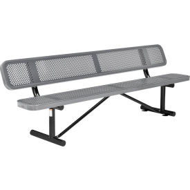 Global Industrial 262077GY Global Industrial™ 8 Outdoor Steel Picnic Bench w/ Backrest, Perforated Metal, Gray image.