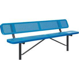 Global Industrial 262077IBL Global Industrial™ 8 Outdoor Steel Bench w/ Backrest, Perforated Metal, In Ground Mount, Blue image.
