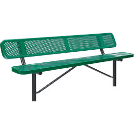 Global Industrial 8' Outdoor Steel Bench w/ Backrest, Perforated Metal, In Ground Mount, Green