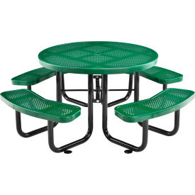 Global Industrial 262078GN Global Industrial™ 46" Round Picnic Table, Perforated Metal, Green image.