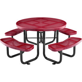 Global Industrial 262078RD Global Industrial™ 46" Round Picnic Table, Perforated Metal, Red image.