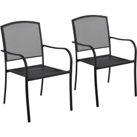 Global Industrial 262083 Interion® Outdoor Caf Stacking Armchair, Steel Mesh, Black, 2 Pack image.