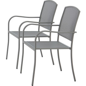 Global Industrial 262083GY Interion® Outdoor Caf Stacking Armchair, Steel Mesh, Gray, 2 Pack image.