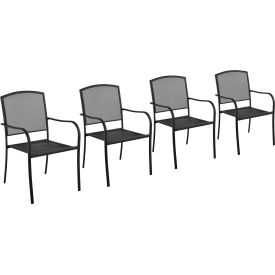 Interion Outdoor Caf Stacking Armchair, Steel Mesh, Black, 4 Pack