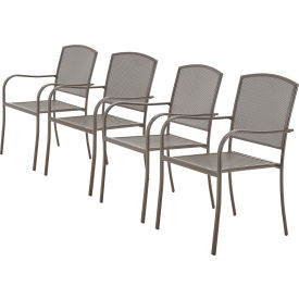 Global Industrial 262084BZ Interion® Outdoor Caf Stacking Armchair, Steel Mesh, Bronze, 4 Pack image.
