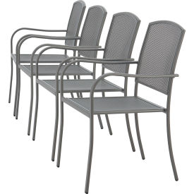 Global Industrial 262084GY Interion® Outdoor Caf Stacking Armchair, Steel Mesh, Gray, 4 Pack image.