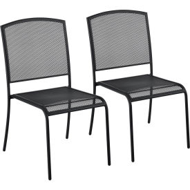 Global Industrial 262085BK Interion® Outdoor Caf Armless Stacking Chair, Steel Mesh, Black, 2 Pack image.