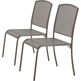 Global Industrial 262085BZ Interion® Outdoor Caf Armless Stacking Chair, Steel Mesh, Bronze, 2 Pack image.