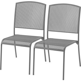 Global Industrial 262085GY Interion® Outdoor Caf Armless Stacking Chair, Steel Mesh, Gray, 2 Pack image.