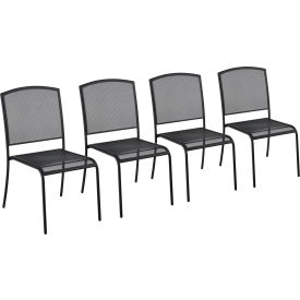 Global Industrial 262086BK Interion® Outdoor Caf Armless Stacking Chair, Steel Mesh, Black, 4 Pack image.