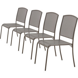 Global Industrial 262086BZ Interion® Outdoor Caf Armless Stacking Chair, Steel Mesh, Bronze, 4 Pack image.