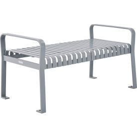 Global Industrial 262112GY Global Industrial™ 4 Outdoor Steel Slat Park Bench, Backless, Gray image.