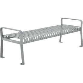 Global Industrial 262113GY Global Industrial™ 6 Outdoor Steel Slat Park Bench, Backless, Gray image.