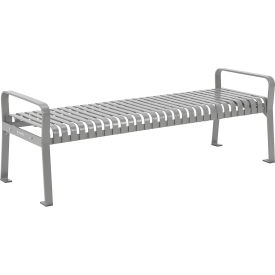 Global Industrial 262112GYKD Global Industrial™ 4 Outdoor Bench, Backless, Vertical Steel Slat, Gray image.