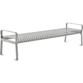 Global Industrial 262114GYKD Global Industrial™ 8 Outdoor Bench, Backless, Vertical Steel Slat, Gray image.