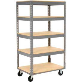 Global Industrial 983115 Global Industrial™ Boltless Shelf Truck, 5 Shelves, Poly Casters, 60"L x 24"W x 65"H, Gray image.