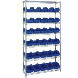 Quantum® 7 Shelf Chrome Bin Shelving 36"W x 18"D x 74"H 30 QuickPick Bins Blue