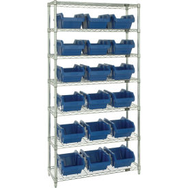 Quantum® 7 Shelf Chrome Bin Shelving 36"W x 18"D x 74"H 18 QuickPick Bins Blue