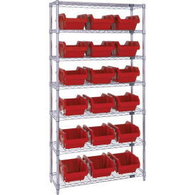Quantum® 7 Shelf Chrome Bin Shelving 36"W x 18"D x 74"H 18 QuickPick Bins Red