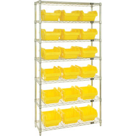 Quantum® 7 Shelf Chrome Bin Shelving 36"W x 18"D x 74"H 18 QuickPick Bins Yellow