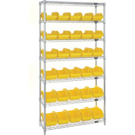 Quantum® 7 Shelf Chrome Bin Shelving 36"W x 18"D x 74"H 30 QuickPick Bins Yellow