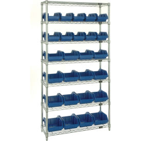 Quantum® 7 Shelf Chrome Bin Shelving 36"W x 18"D x 74"H 26 QuickPick Bins Blue