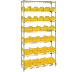 Quantum® 7 Shelf Chrome Bin Shelving 36"W x 18"D x 74"H 26 QuickPick Bins Yellow