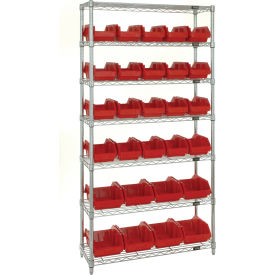 Quantum W7-18-28 Chrome Wire Shelving With 28 QuickPick Double Open Bins Red 18x36x74 