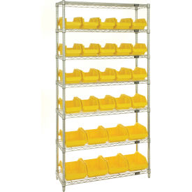 Quantum® 7 Shelf Chrome Bin Shelving 36"W x 18"D x 74"H 28 QuickPick Bins Yellow