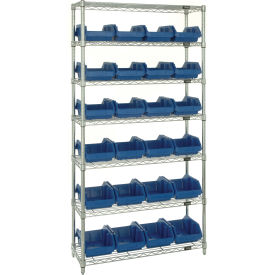 Quantum® 7 Shelf Chrome Bin Shelving 36"W x 18"D x 74"H 24 QuickPick Bins Blue