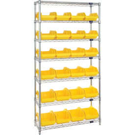 Quantum® 7 Shelf Chrome Bin Shelving 36"W x 18"D x 74"H 24 QuickPick Bins Yellow