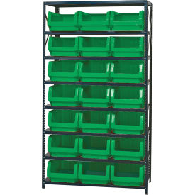 Quantum MSU-532 Steel Shelving With 21 Magnum Giant Hopper Bins Green 18x42x75