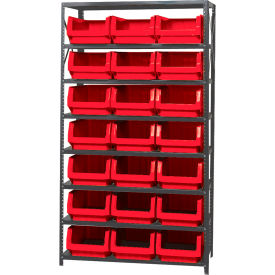 Quantum MSU-532 Steel Shelving With 21 Magnum Giant Hopper Bins Red 18x42x75