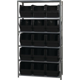 Quantum MSU-533 Steel Shelving With 15 Magnum Giant Hopper Bins Black 18x42x75