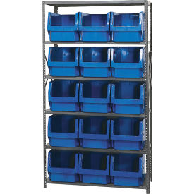 Quantum MSU-533 Steel Shelving With 15 Magnum Giant Hopper Bins Blue 18x42x75