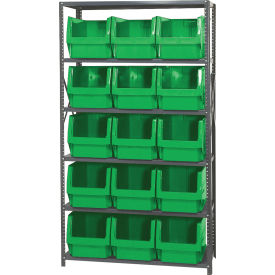 Quantum MSU-533 Steel Shelving With 15 Magnum Giant Hopper Bins Green 18x42x75