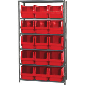 Quantum MSU-533 Steel Shelving With 15 Magnum Giant Hopper Bins Red 18x42x75
