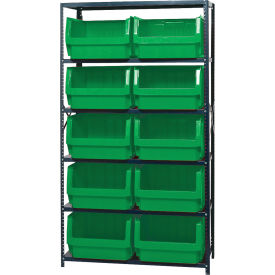 Quantum MSU-543 Steel Shelving With 10 Magnum Giant Hopper Bins Green 18x42x75 