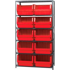 Quantum MSU-543 Steel Shelving With 10 Magnum Giant Hopper Bins Red 18x42x75