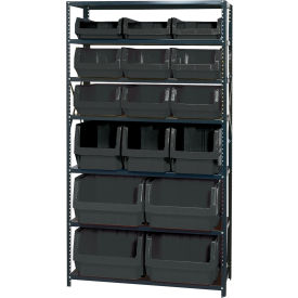 Quantum MSU-16-MIX Steel Shelving With 16 Magnum Giant Hopper Bins Black 18x42x75