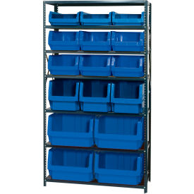 Quantum MSU-16-MIX Steel Shelving With 16 Magnum Giant Hopper Bins Blue 18x42x75