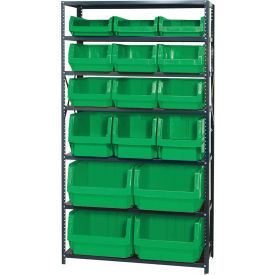 Quantum MSU-16-MIX Steel Shelving With 16 Magnum Giant Hopper Bins Green 18x42x75