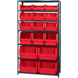 Quantum MSU-16-MIX Steel Shelving With 16 Magnum Giant Hopper Bins Red 18x42x75