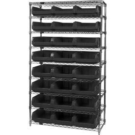 Quantum® 9 Shelf Chrome Bin Shelving 42"W x 18"D x 74"H 24 Magnum Bins Black