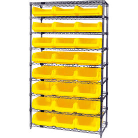Quantum® 9 Shelf Chrome Bin Shelving 42"W x 18"D x 74"H 24 Magnum Bins Yellow