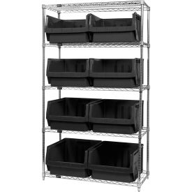 Quantum® 5 Shelf Chrome Bin Shelving 42"W x 18"D x 74"H 8 Magnum Bins Black